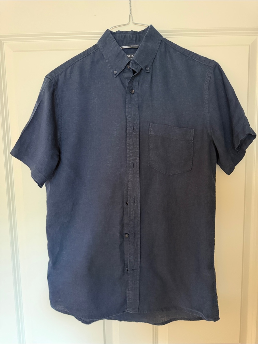 Men's Navy Linen Short-Sleeve Button-Down Shirt